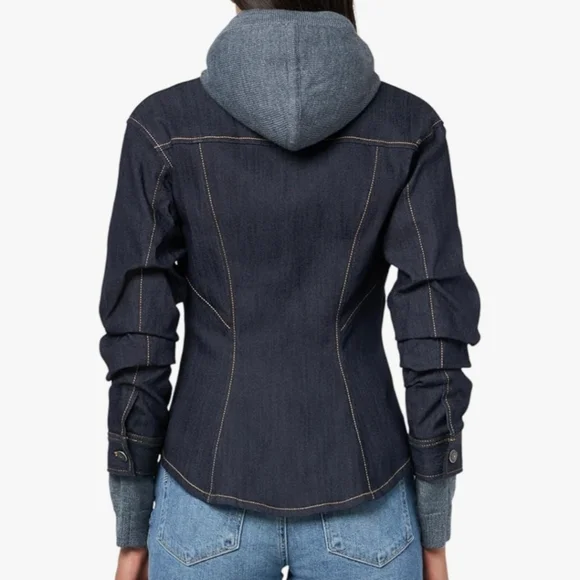 NWT Cinq a Sept Hooded Denim Jacket with Gray Hood - Picture 2 of 14